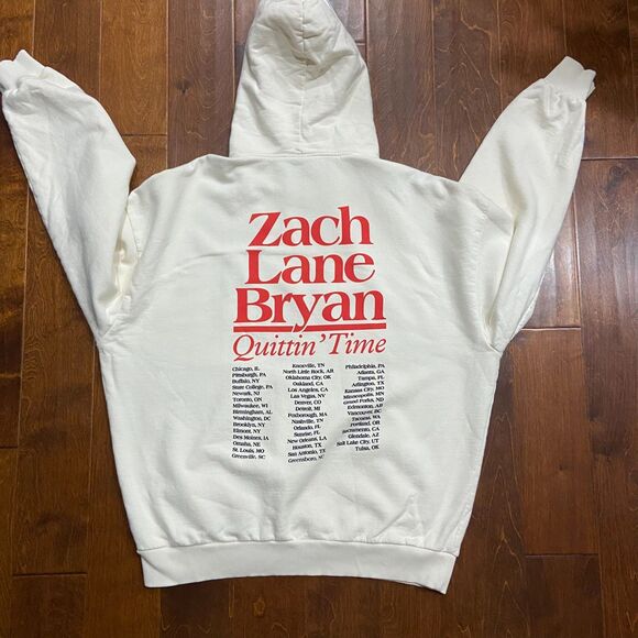 Zach Bryan Quittin' Time Concert Tour Pullover Tan Beige Hoodie Men's Size XXL - Picture 4 of 8